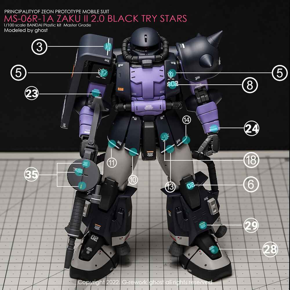 G-Rework - MG MS-06R-1A Zaku II (Black TriStars) - WaterDecal