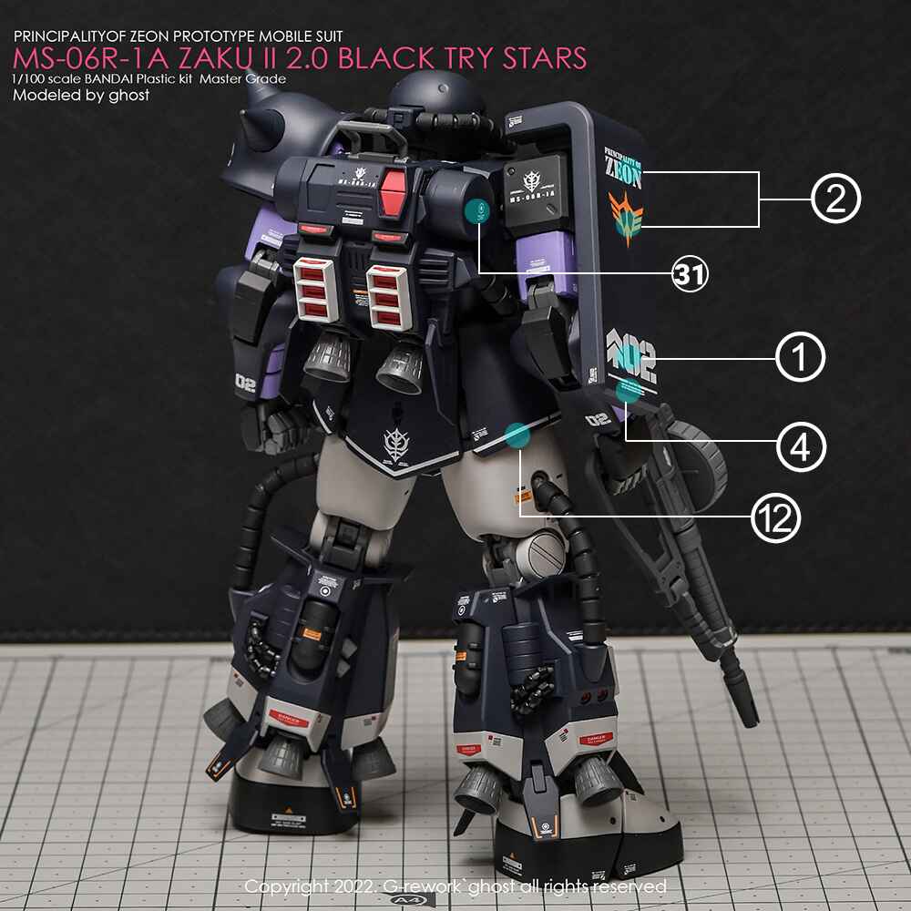 G-Rework - MG MS-06R-1A Zaku II (Black TriStars) - WaterDecal